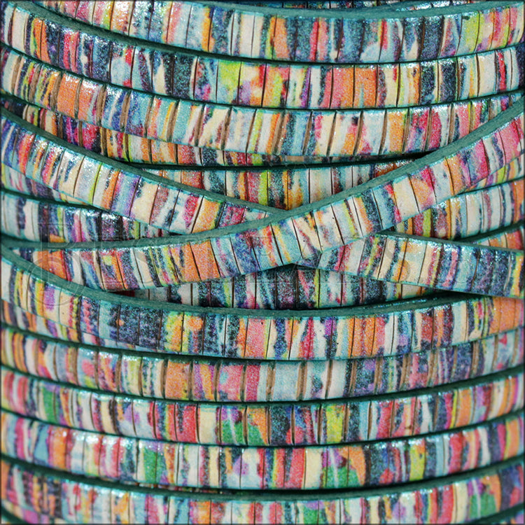 5mm flat EURO PRINTED leather MULTI SHIMMER - meter