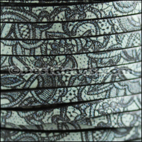 5mm flat EURO PRINTED leather BLUE LACE - meter