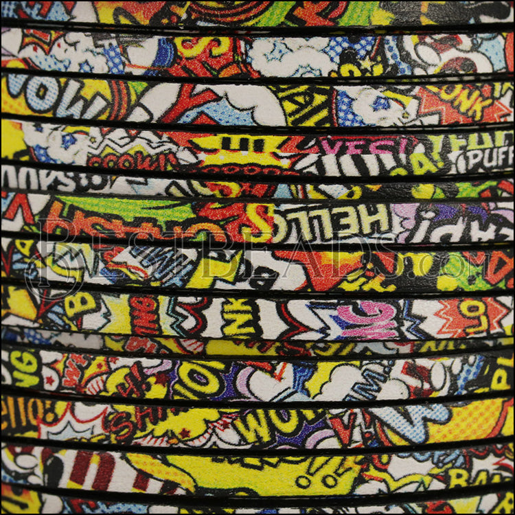 5mm flat EURO PRINTED leather COMIC - meter