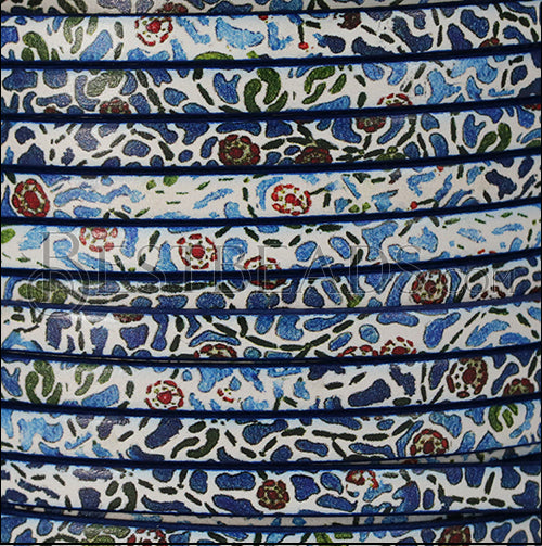 5mm flat EURO PRINTED leather BOHO BLUE - meter