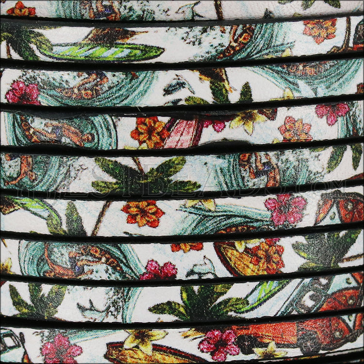 5mm flat EURO PRINTED leather SURFS UP - meter