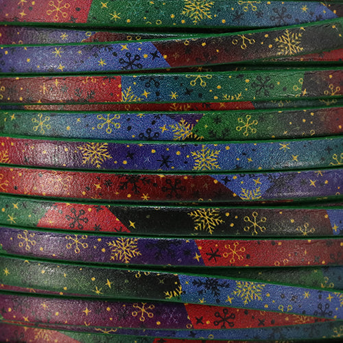 5mm flat EURO PRINTED leather CHRISTMAS WINTER NIGHTS - meter