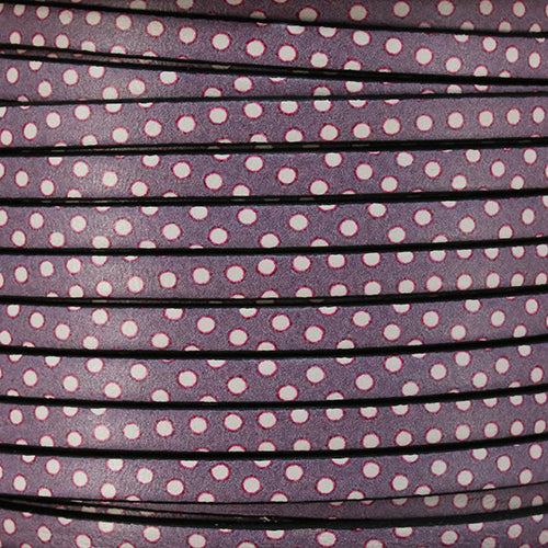 5mm flat EURO PRINTED leather PURPLE/WHITE POLKA DOTS - meter
