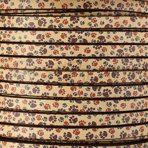5mm flat EURO PRINTED leather SANDY PAWS - meter