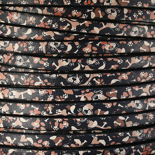 5mm flat EURO PRINTED leather DOG BONE/PAWS - meter