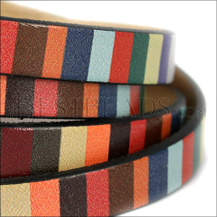 10mm flat EURO PRINTED leather AUTUMN STRIPE - meter strip