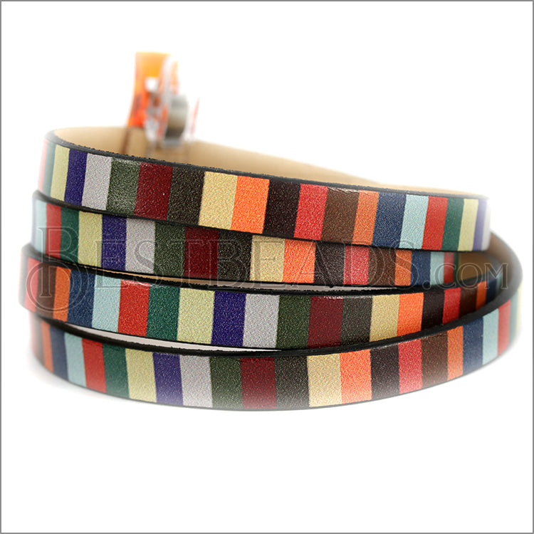 10mm flat EURO PRINTED leather AUTUMN STRIPE - meter strip