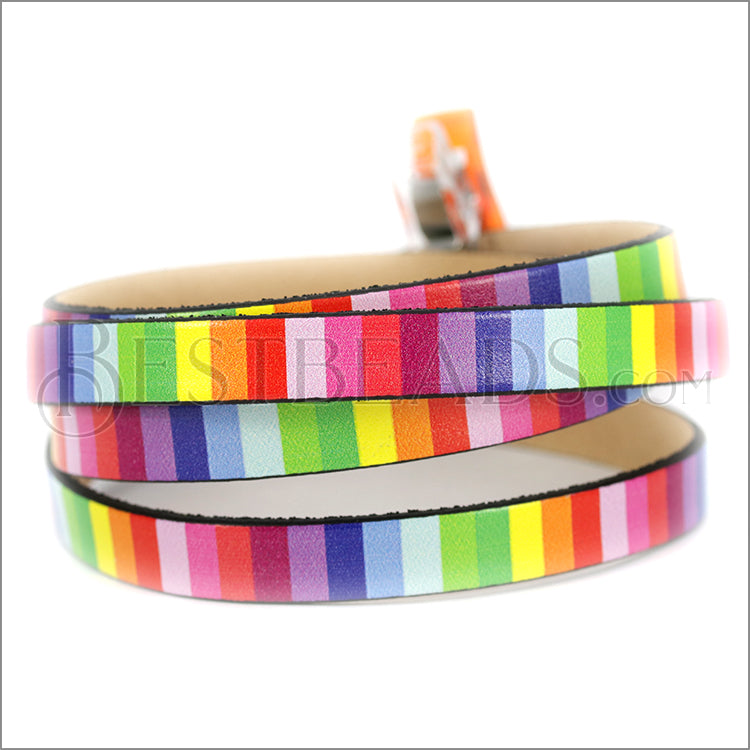 10mm flat EURO PRINTED leather RAINBOW STRIPE - meter strip