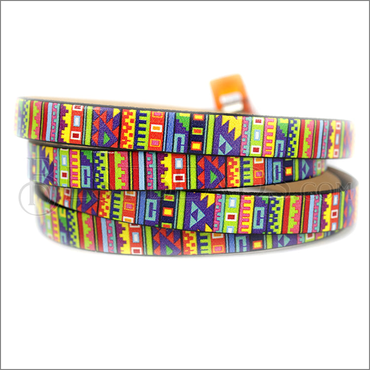 10mm flat EURO PRINTED leather TRIBAL RAINBOW - meter strip