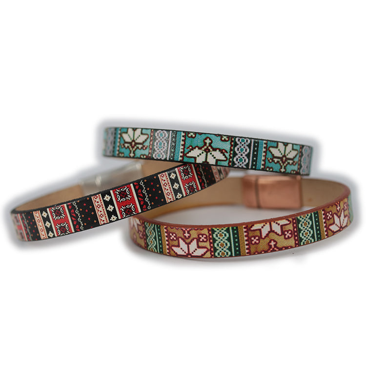 10mm flat EURO PRINTED leather NORDIC CHRISTMAS - BLUE - meter strip