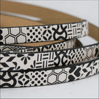 10mm flat EURO PRINTED leather BLACK/WHITE MULTI-PATTERN - meter strip