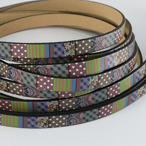 10mm flat EURO PRINTED leather MULTI-PATTERN POLKA DOTS - meter strip