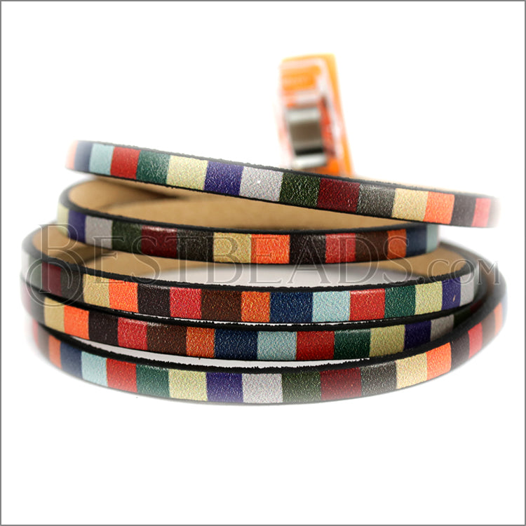 5mm flat EURO PRINTED leather AUTUMN STRIPE - meter strip