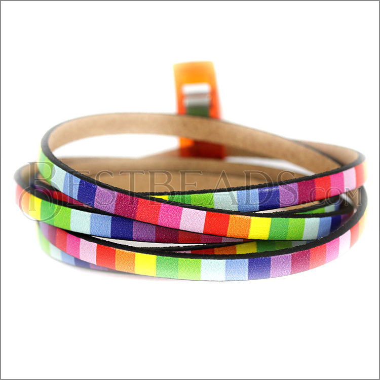 5mm flat EURO PRINTED leather RAINBOW STRIPE - meter strip