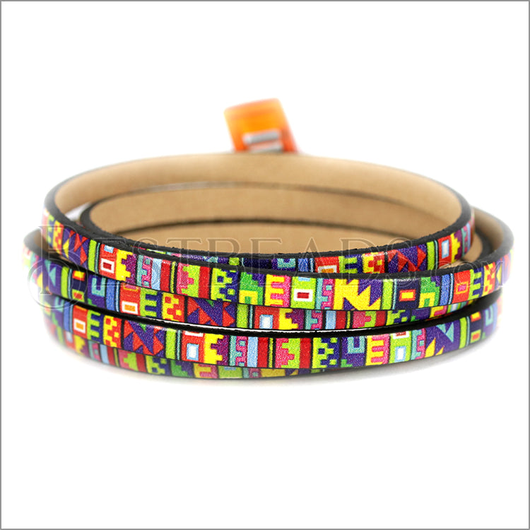 5mm flat EURO PRINTED leather TRIBAL RAINBOW - meter strip