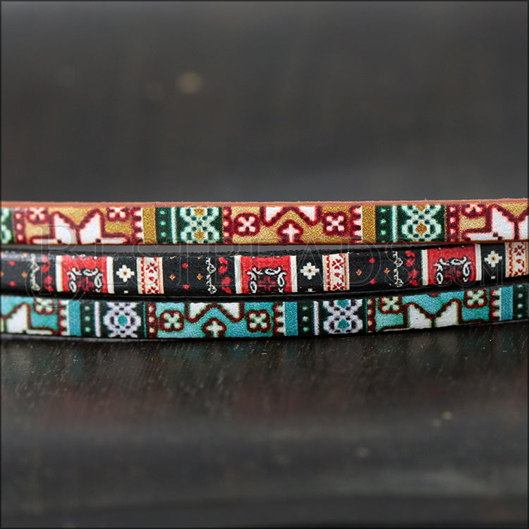 5mm flat EURO PRINTED leather NORDIC CHRISTMAS - TAN - meter strip