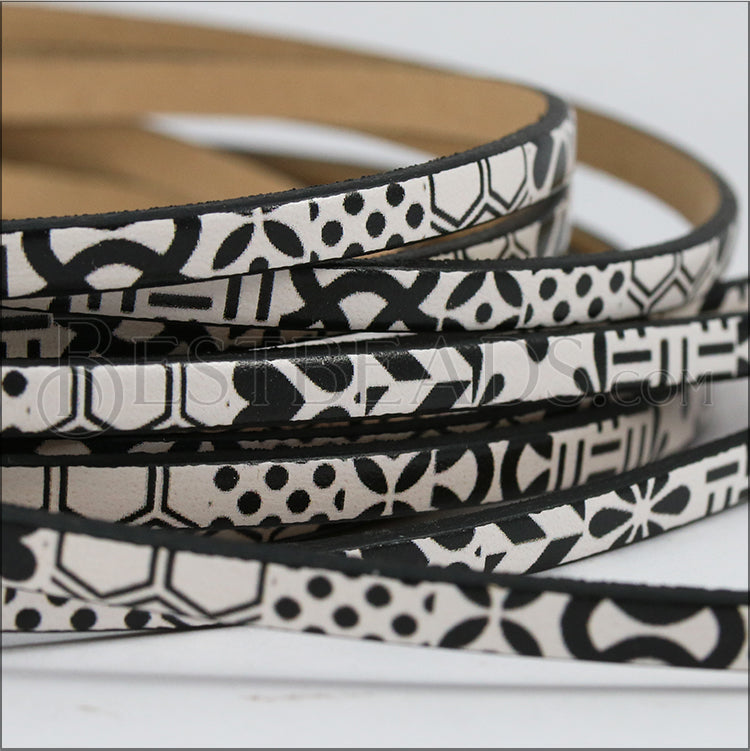 5mm flat EURO PRINTED leather BLACK/WHITE MULTI-PATTERN - meter strip