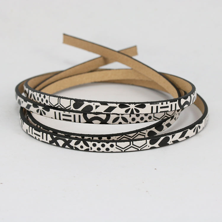 5mm flat EURO PRINTED leather BLACK/WHITE MULTI-PATTERN - meter strip