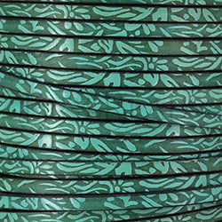 5mm flat IMPRINTED FLORAL leather TURQUOISE - meter