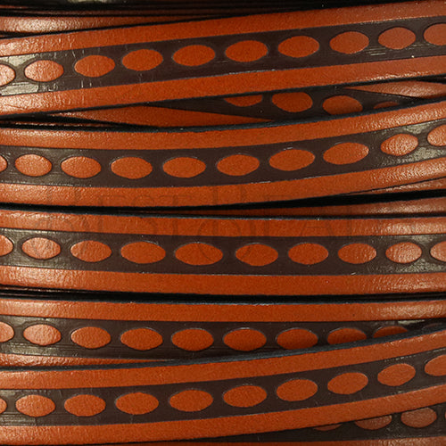 10mm flat FOIL STAMPED OVALS leather TAN/CHOCOLATE - meter