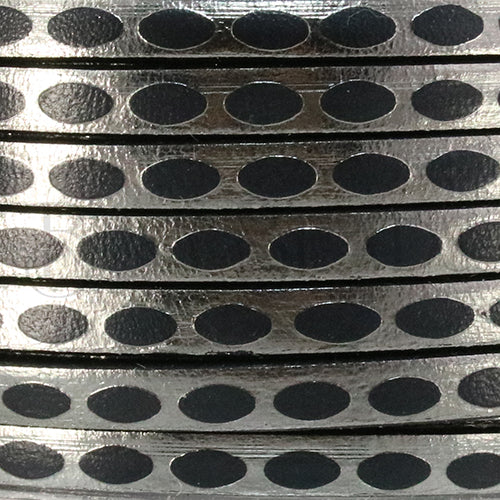 5mm flat FOIL STAMPED OVALS leather GREY/OLD SILVER - meter