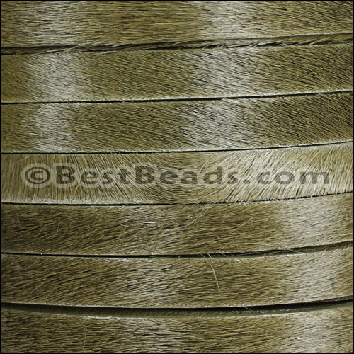 10mm flat HAIR ON leather KHAKI GREEN - 1 meter
