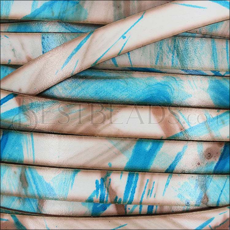 10mm flat MULTI COLOR leather TURQUOISE BRONZE - meter
