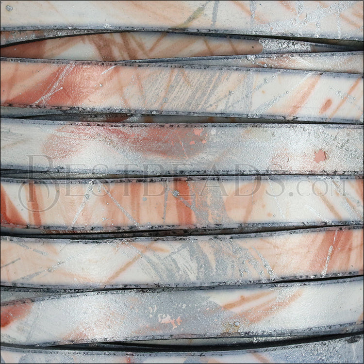 10mm flat MULTI COLOR leather CORAL SILVER - meter