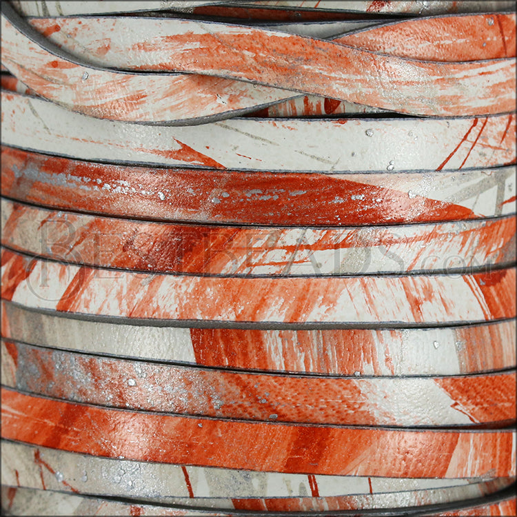 5mm flat MULTI COLOR leather CORAL SILVER - meter