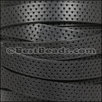 10mm flat BRUCIATO PERFORATED leather BLACK - meter