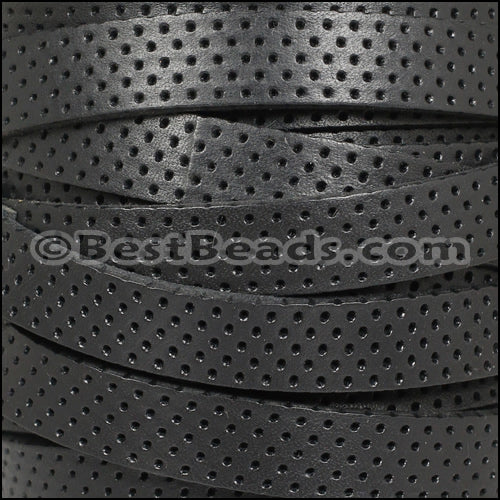10mm flat BRUCIATO PERFORATED leather BLACK - meter