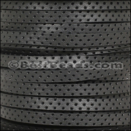 5mm flat BRUCIATO PERFORATED leather BLACK - meter