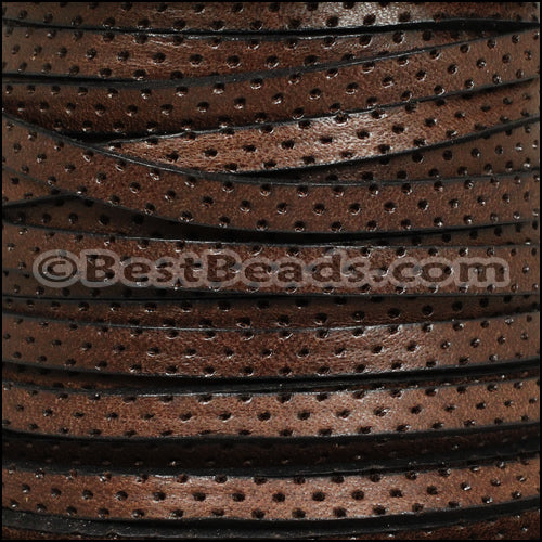 5mm flat BRUCIATO PERFORATED leather BROWN - meter