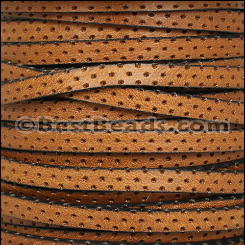 5mm flat BRUCIATO PERFORATED leather TAN - meter