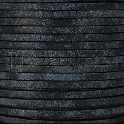 3mm flat RUSTIC leather BLUE - meter