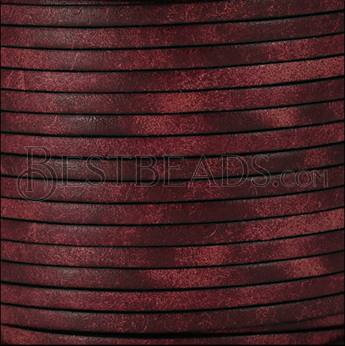 3mm flat RUSTIC leather RED - meter