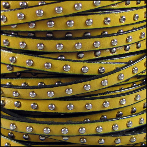 5mm flat STUDDED leather OCHRE - 1 meter