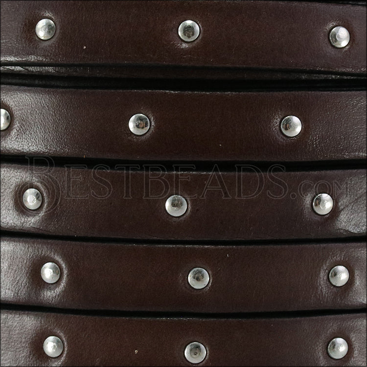 10mm flat STUDDED leather CHOCOLATE - meter