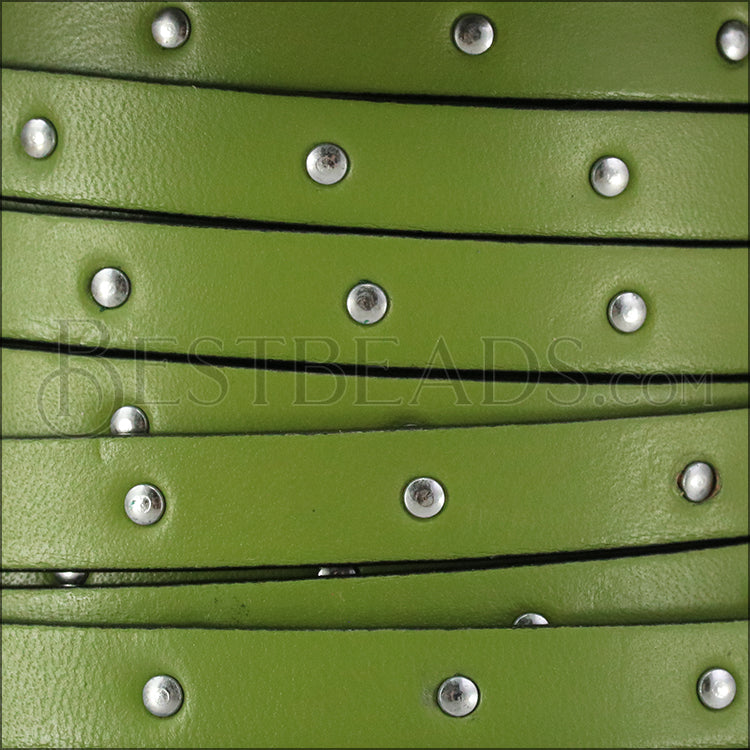 10mm flat STUDDED leather OLIVE GREEN - meter