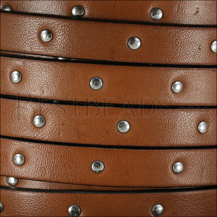 10mm flat STUDDED leather TAN - meter