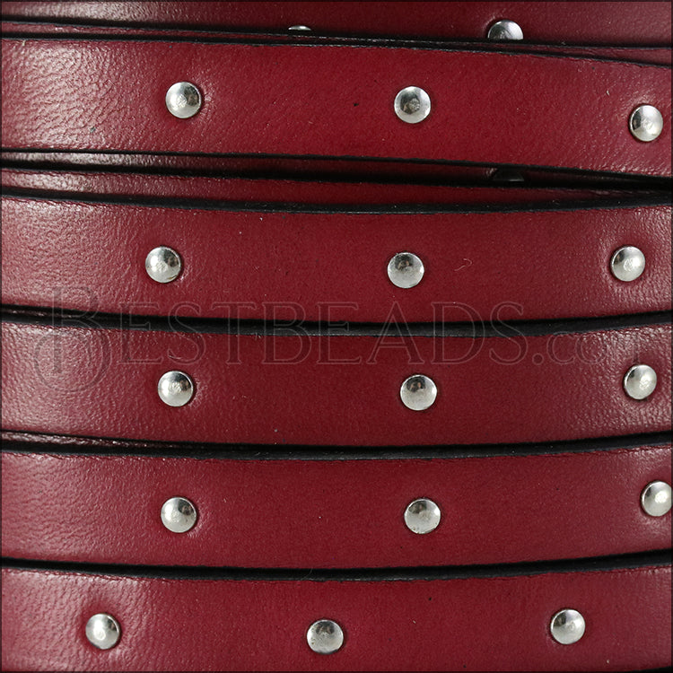 10mm flat STUDDED leather PLUM - meter