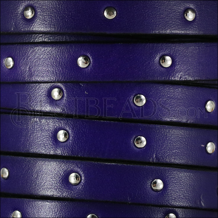 10mm flat STUDDED leather DEEP PURPLE - meter