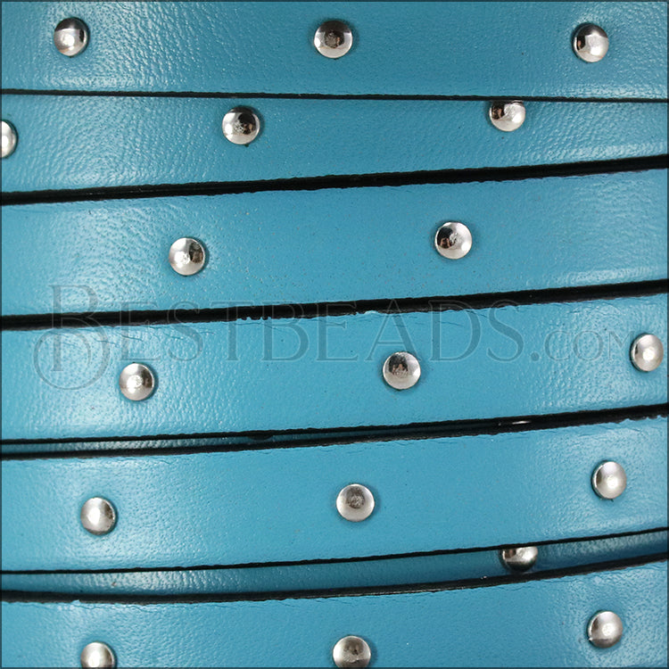 10mm flat STUDDED leather PASTEL TURQUOISE - meter