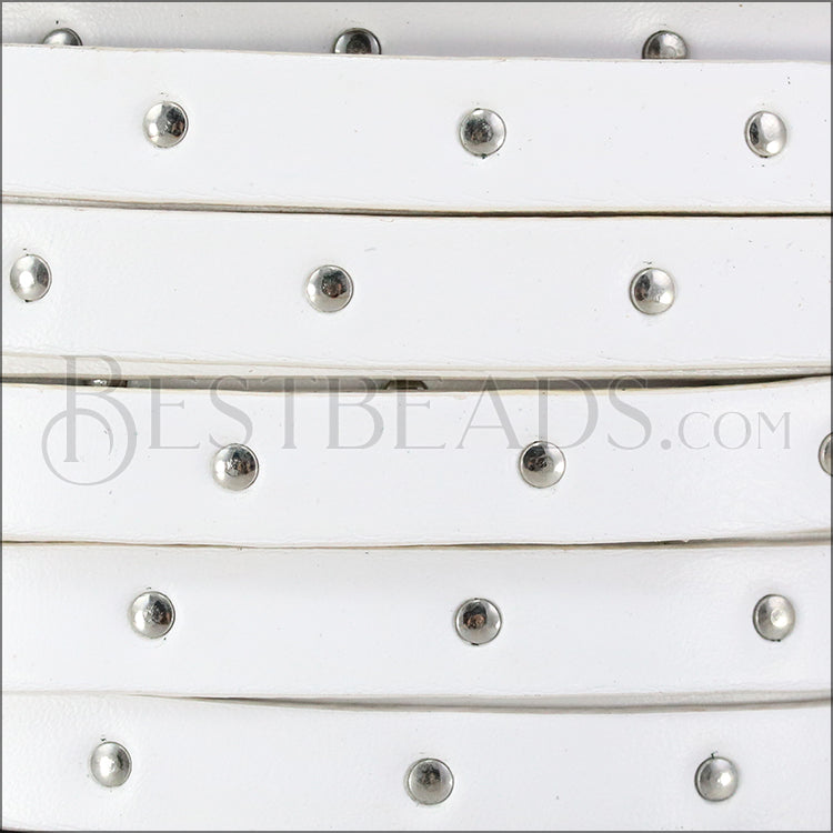 10mm flat STUDDED leather WHITE - meter