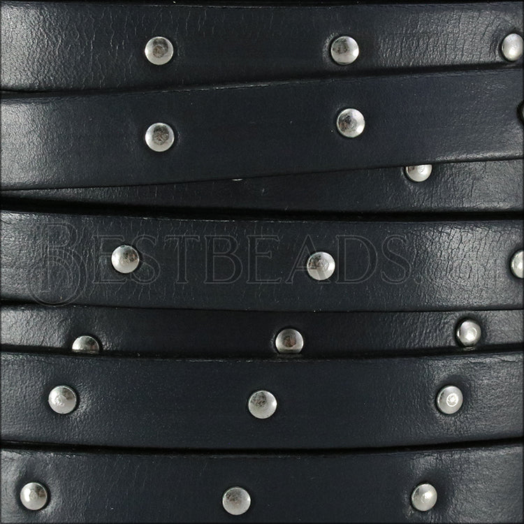 10mm flat STUDDED leather GREY - meter
