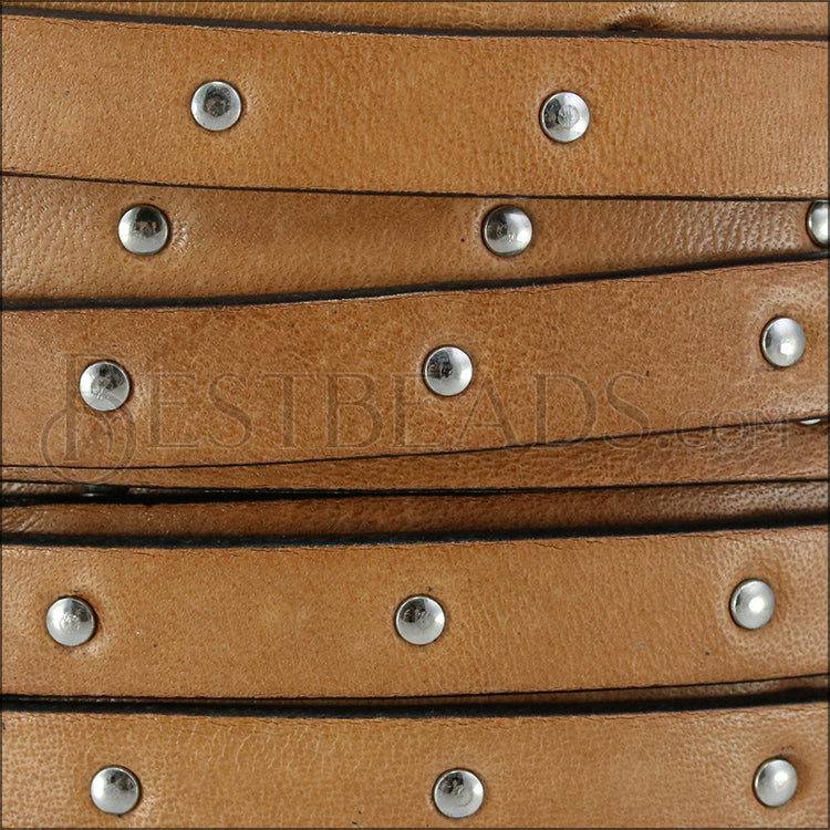 10mm flat STUDDED leather TOBACCO - meter