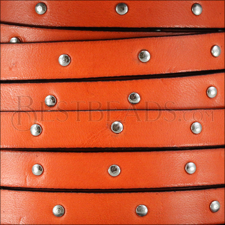 10mm flat STUDDED leather RUST - meter