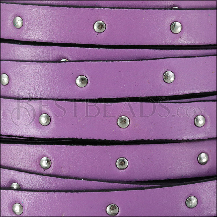 10mm flat STUDDED leather LILAC - meter