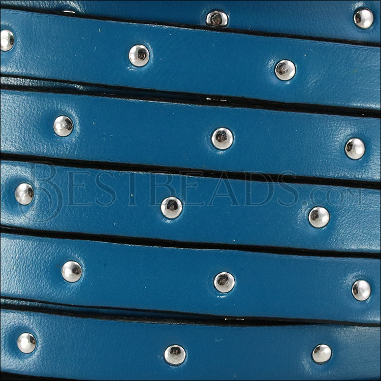 10mm flat STUDDED leather TURQUOISE - meter