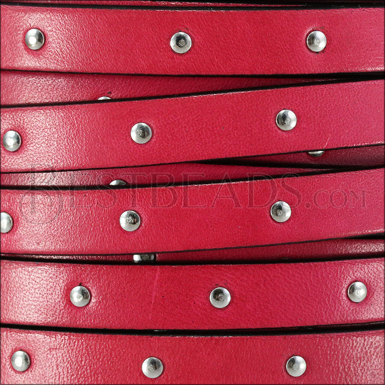 10mm flat STUDDED leather FUCHSIA - meter